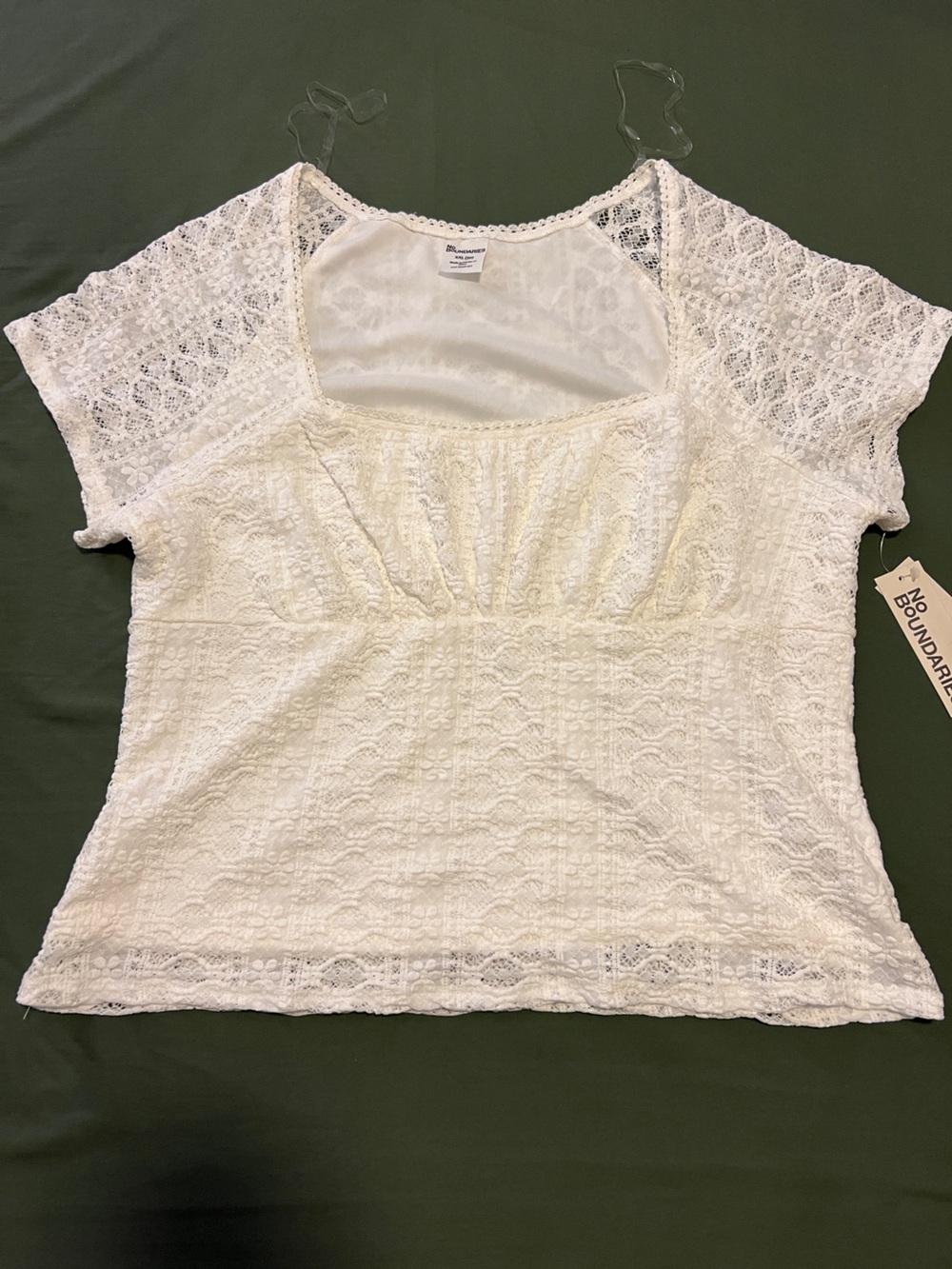 White Lace Short Sleeve Square Neck Top Women’s Size XXL